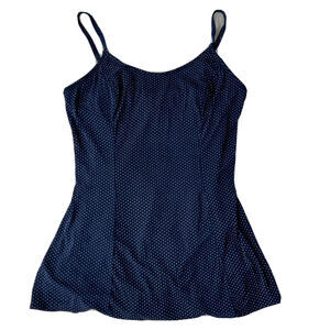 Basic Editions Swimsuit Sz OX Plus One Piece Navy Blue White Dotted Swiss Dress